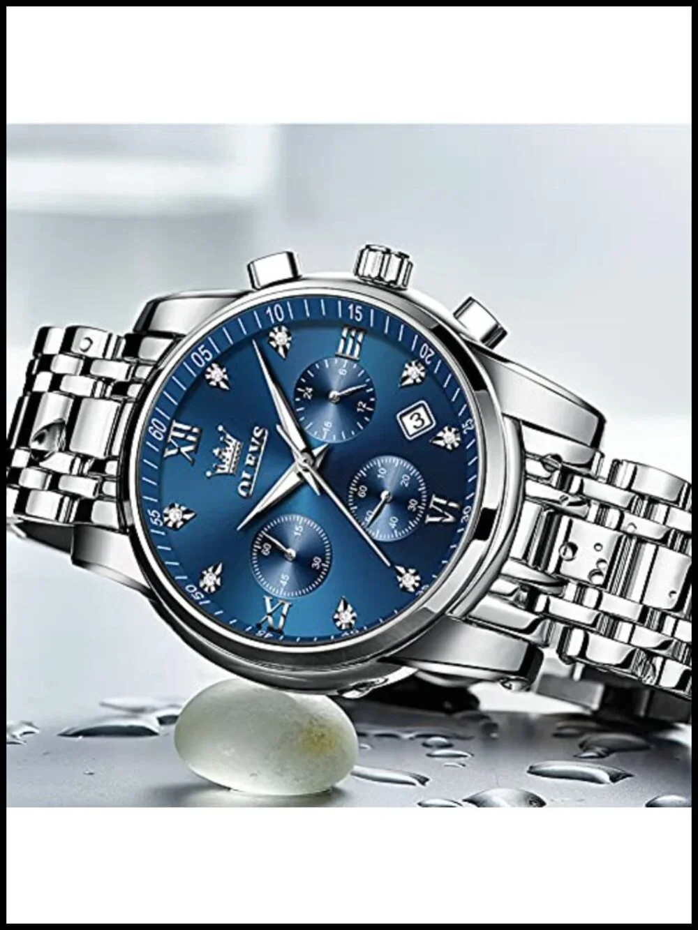 Men's Stainless Steel Chronograph Watch Big Face Analog Quartz Waterproof Dress